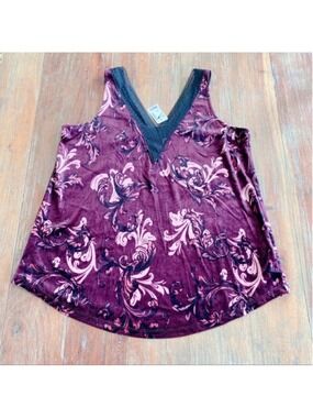 Michael Studio Purple Velvet Paisley Lace Tank Size 1X